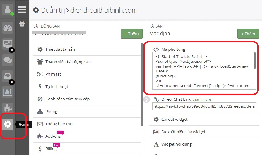 chèn mã chat vào website
